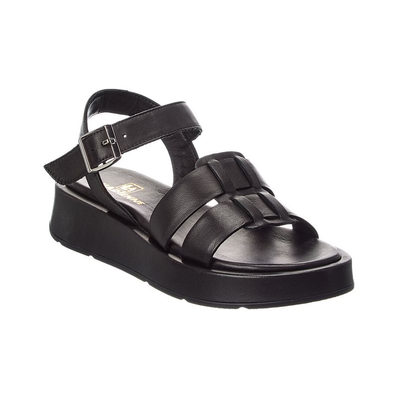 La Canadienne Acorn Leather Platform Sandal, Black